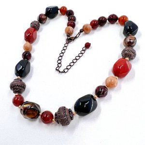 Earth Stone Inspired Beaded Copper Tone 16” Necklace